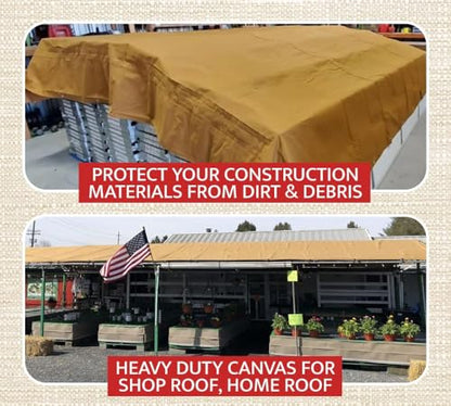 (8 Pack) 6' x 8' Tan Canvas Tarp 12oz Heavy Duty Water Resistant - color: Tan (8 Pcs), size: 6' x 8'