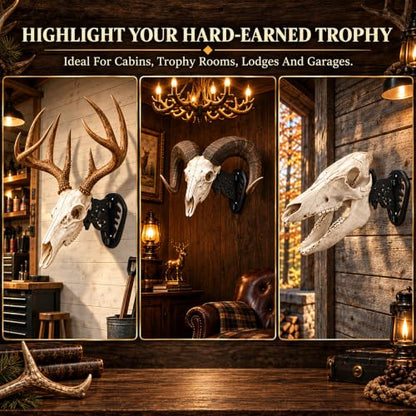 MSSOHKAN European Mount Skull Hanger – Adjustable Deer Skull Mount Wall Bracket, Antler Style Trophy Display for Antelope, Hog, Bear – Heavy-Duty Steel - color: Black
