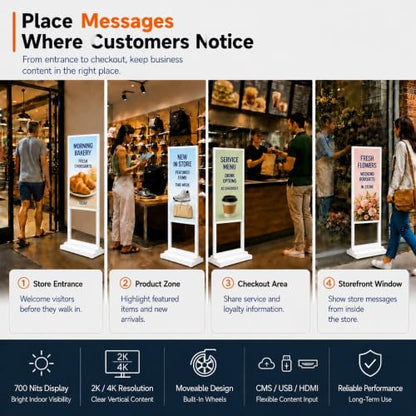 50" Floor Standing Digital Signage Kiosk, 4K UHD Display - size: 50 Inch