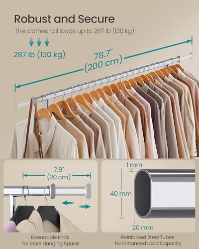 SONGMICS Clothes Rack with Wheels, Heavy-Duty, 330 lb Load Capacity - color: Silver, size: 17.7"D x (63"-78.7")W x 63.6"H