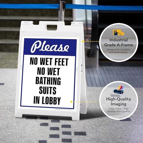 Please No Wet Feet No Wet Bathing Suits In Lobby Folding Floor Sign, 18x24 Inches, Portable A Frame, Made in USA by My Sign Center - size: 18x24 Plastic