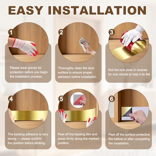 6 x 30 Inches Self Adhesive Door Kick Plate,2 Pack - Gold - color: Gold, size: 6 x 30 Inch