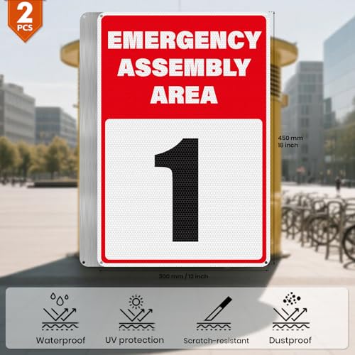 2 Pack Emergency Assembly Area 1 Sign 18 × 12 Inch for Outdoor Use - style: Emergency Assembly Area 1 Sign