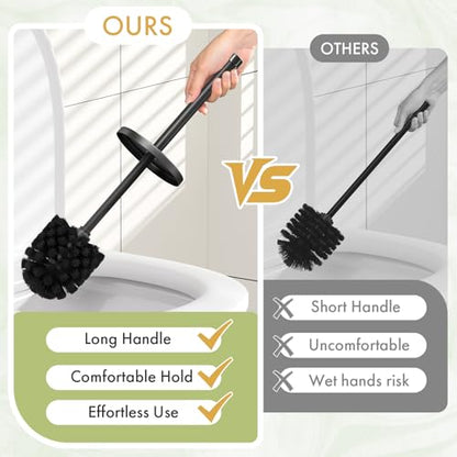 Toilet Bowl Brush and Holder Set 2 Pack with 4 Extra Brush Heads (Black) - color: Black