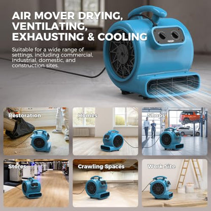 ALORAIR Air Mover 3 Speed Floor Drying Fan 5 Angle Blower Fan - GE3000T - size: Medium