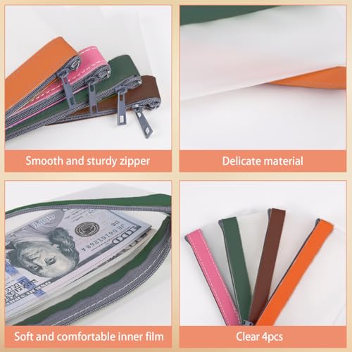 Clear Money Envelopes for Cash Money Bag Pouch 7.6"x3.7" - color: 4 Colors