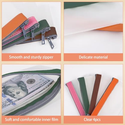 Clear Money Envelopes for Cash Money Bag Pouch 7.6"x3.7" - color: 4 Colors