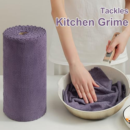 Jessy Home 80 Pack Microfiber Cleaning Cloth Roll Reusable Paper Towels 12"x12" Tear Away Cloth, Microfiber Towels for Cars, Wash Cloths, Lint Free Rags for House, Kitchen,Window,Cleaning Supplies - color: Dark Purple