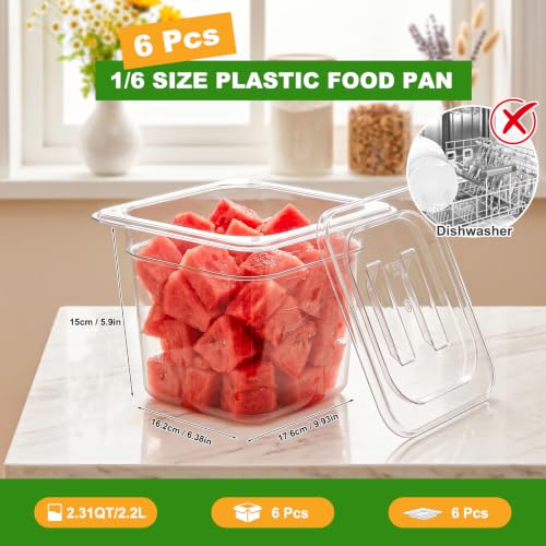 West Bay 6-Pack 1/6 Size 6''Deep NSF Polycarbonate Food Pans with Lids - color: 6" Deep 6 Pack, size: 1/6