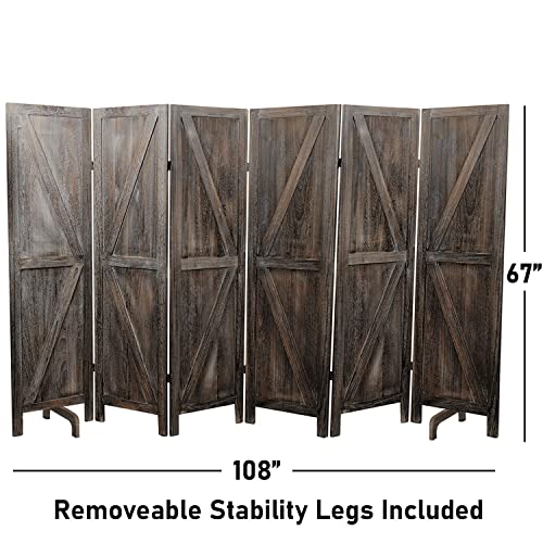 Premium Home 6-Panel Room Divider, Rustic Brown Barn Door K-Pattern Screen - color: Barnwood Brown - K Pattern - 6 Panel