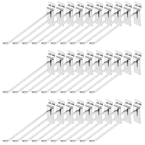 30Pcs 8 Inch Silver Slatwall Panel Hooks, Heavy Duty Slat Wall Hanging Display Hooks Pegboard Metal Hanger Hook for Gridwall Garage Shop Retail - color: Silver, size: 8 Inch