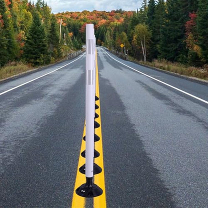 8 Pack Traffic Delineator Posts – High Visibility Reflective Safety Cones with Spring Base for Roadway, Parking, Garage, Construction Zones (White, 48 Inch)