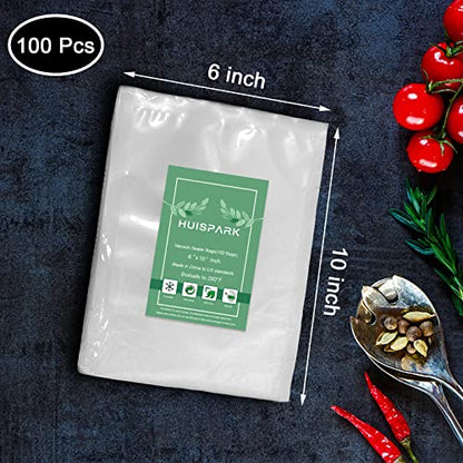 Vacuum Sealer Bags, Heavy Duty Pre-Cut Design Commercial Grade Food Sealable Bag for Heat Seal Food Storage, 6" x 10" 100 Pcs Smell Proof Bags Boilsafe to 280°F Freezable, Resizable - size: 6 x 10 Inch 100 Pcs