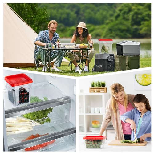 8 Quart Set of 4 Food Storage Containers Commercial Clear Square Food Storage Containers with Lids and Handles(BPA FREE) - color: Red-4Pack-8qt