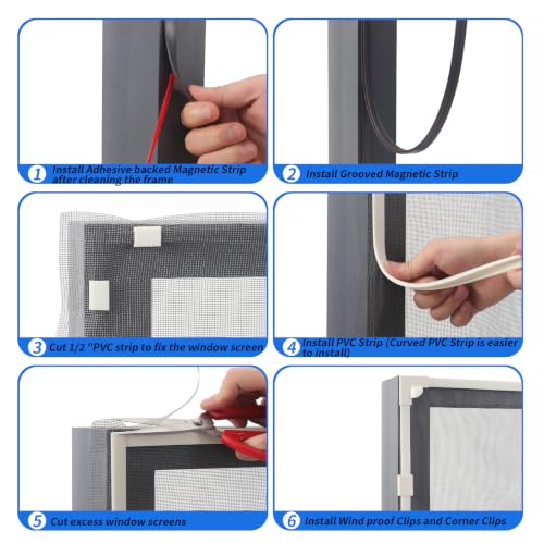 Magnetic Window Screen Frame/Adjustable Window Screen Mesh Gauze Link Frame Suitable for All Kinds of Soft Gauze Conveniently Operate on a Solid Surface of Metal/Wood/Plastic - size: ‎frame length:79"