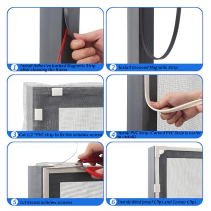 Adjustable Magnetic Seamless Fiberglass Window Screen mesh Replacement kit - Ventilation and Breathable Window Netting Repair Kit for Basement/Patio/Bathroom Vents/Bedroom Window Sills - size: frame:33'+screen:59"×99"x2