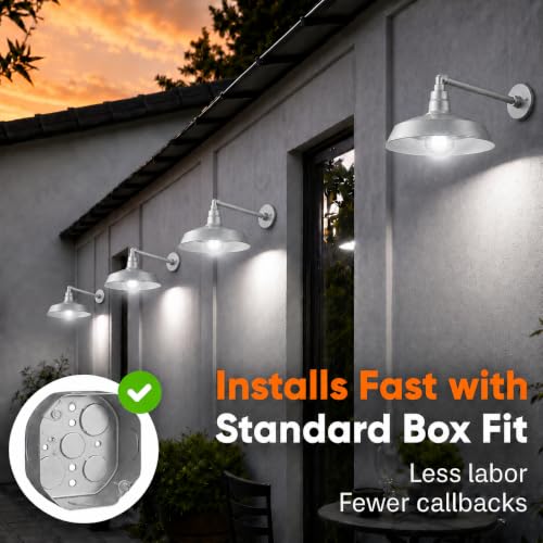 14in. Galvanized Outdoor Gooseneck Barn Light Fixture, 5000K Cool White - color: Galvanized (1 Pack), size: 13 in. Straight Arm