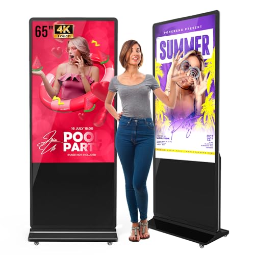 MWE 65 Inch 4K Touchscreen Kiosk, Indoor Floor Standing Digital Signage Displays, Advertising Display LCD Kiosk, Interactive Display Poster Android System with Auto Media Player, HDMI/USB/WIFI,CMS - color: Black, size: 65 inch 4K, style: Touch-Screen