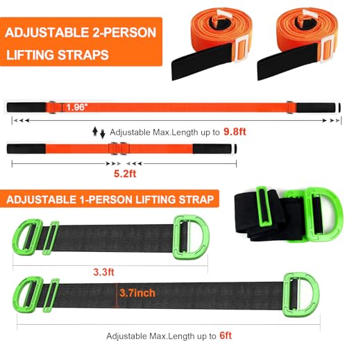 Moving Straps, 2-Person Adjustable Shoulder Moving Lifting Straps and 1-Person Handle Lifting System, Safety Easily for Moving Furniture, Appliances, Mattresses Heavy Objects up to 880lbs - color: Orange