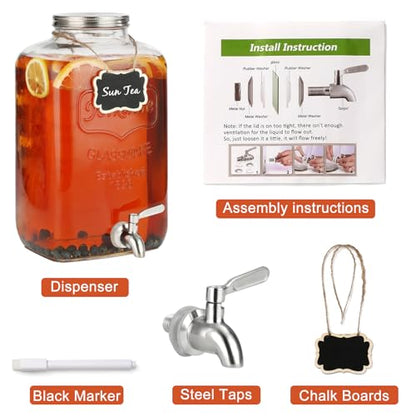 2 Gallon Glass Drink Dispenser - Stainless Steel Leakproof Spigot and Lid, Beverage Glass Drink Dispensers for Parties, Water Beverage Dispenser Liquid Laundry Detergent Dispenser - size: 2 Gallon No Stand