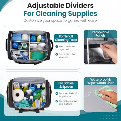 INSMEER Cleaning Caddy with Wheels,3 Removable Clear Bag and 1 Shoulder Bag