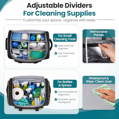 INSMEER Cleaning Caddy with Wheels,3 Removable Clear Bag and 1 Shoulder Bag