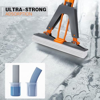 Masthome PVA Sponge Mop with 3 Replaceable Absorbent Heads - color: Orange