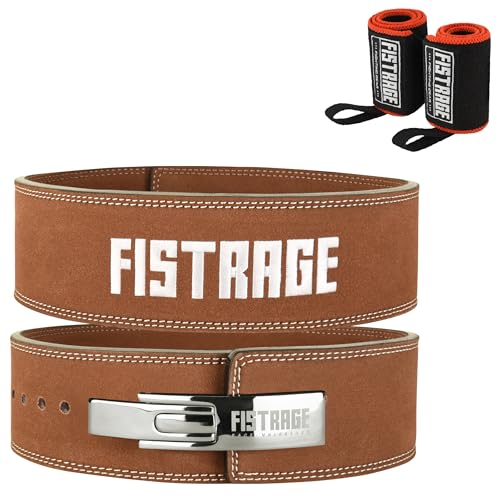 FISTRAGE Lever Buckle Weight Lifting Leather Black Belt Gym Back Support for Men & Women Training Fitness Exercise for Tough Workouts | Power Lifters | Supports Lumber Lower Back - color: Brown-White, size: X-Large