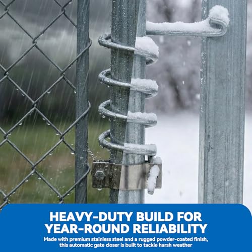 Automatic Chain Link Self Closing gate Closer. Adjustable Closing Tension, for 1-1/4" to 1-5/8" Diameter Door Frame Tubes，Works Great for Pool and Dog Gates or Any Chainlink gate