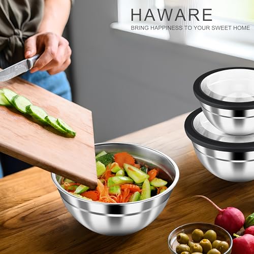 HaWare Mixing Bowls with Airtight Clear Lids, 6-Piece Nesting Bowls Set - color: Black, size: Visible Airtight Lids