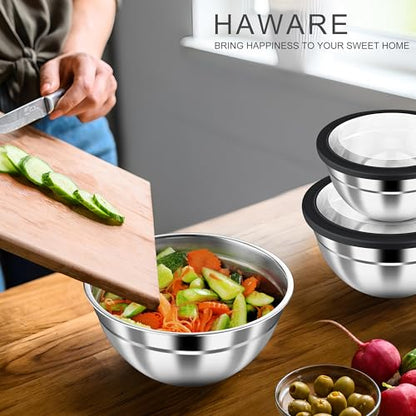 HaWare Mixing Bowls with Airtight Clear Lids, 6-Piece Nesting Bowls Set - color: Black, size: Visible Airtight Lids