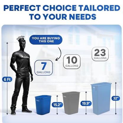 PLASTIC PRINCE 28 Quart Trash Can, Black and Blue Plastic Rectangular 7 Gallon Wastebasket for Kitchen Bathroom Office, 28 qt Garbage Can Fits Under Desk Cabinet Sink, Set of 2 - color: Black and Blue