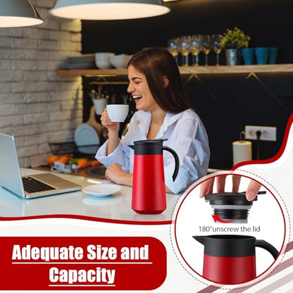 Ziliny 2 Pcs 27oz Thermal Coffee Carafe Stainless Steel Coffee Pot for Keeping Hot/cold Insulated Double Walled Vacuum Tea Pot with Press Button Drink Beverage Dispenser for Milk Tea(Red) - color: Red