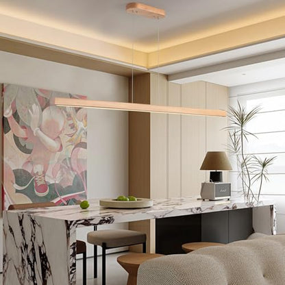 YISDESIGN 71" 40W Wood Linear Pendant Light Fixture Led Dining Room Light Dimmable Hanging Light Fixture for Kitchen Island Dining Room Pool Table Lights Natural - color: Natural, size: 71in