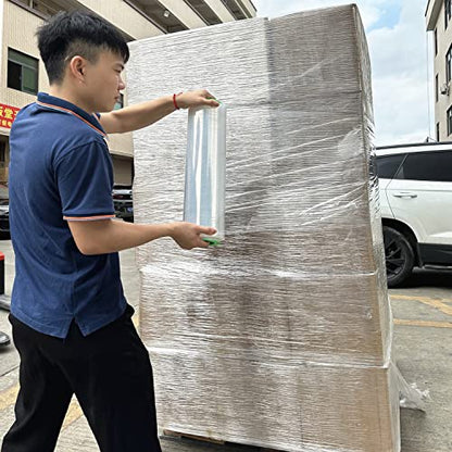 4-Pack Clear Stretch Wrap 18" x 1000 Feet 80 Gauge Industrial Strength with Plastic Handle, Plastic Pallet Supplies Durable Self-Adhering for Packing, Moving, Heavy Duty Shrink Film Rolls - size: Clear-4-Pack