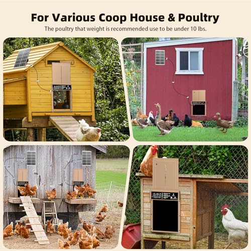 Automatic Chicken Coop Door Solar Powered with Timer & Light Sensor, Pet Deluxe Chicken Door with 7W Solar Panel, Anti-Pinch Safety, 10PCS Wire Clips and Aluminum Alloy, Long-Range Remote - Brown - color: Brown