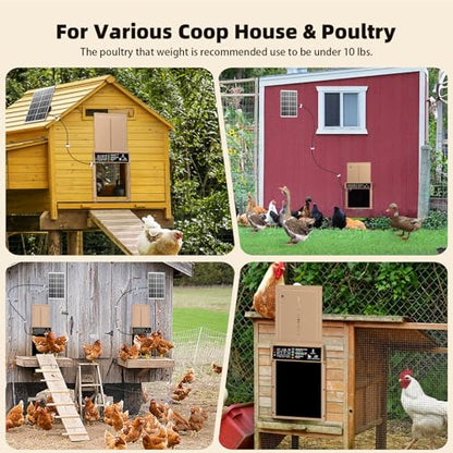 Automatic Chicken Coop Door Solar Powered with Timer & Light Sensor, Pet Deluxe Chicken Door with 7W Solar Panel, Anti-Pinch Safety, 10PCS Wire Clips and Aluminum Alloy, Long-Range Remote - Brown - color: Brown