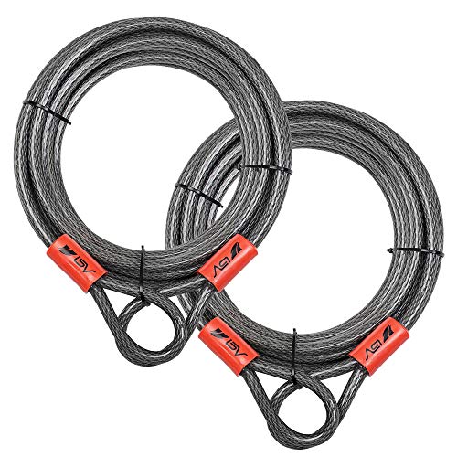 BV Heavy-Duty 30FT Security Cable with Loops-10mm (3/8 Inch) Cut-Resistant Braided Steel Cable-Versatile & Weatherproof-Security Chain for Padlock, Chain Lock, Wire Lock (Pair) - color: Pair, style: 30 FT