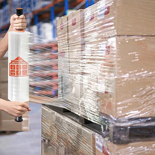 JARLINK Stretch Film, 15" x 1000' Shrink Pallet Wrap W/Handles, 60 Gauge (Pack of 4) - size: 8 Pack, style: Orange Handles