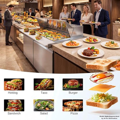 48’’ W Commercial Refrigerator Sandwich Salad Prep Table Refrigerators 2 Door with 18 Pans, Prep Station Fridge for Restaurant, Bars, Shops