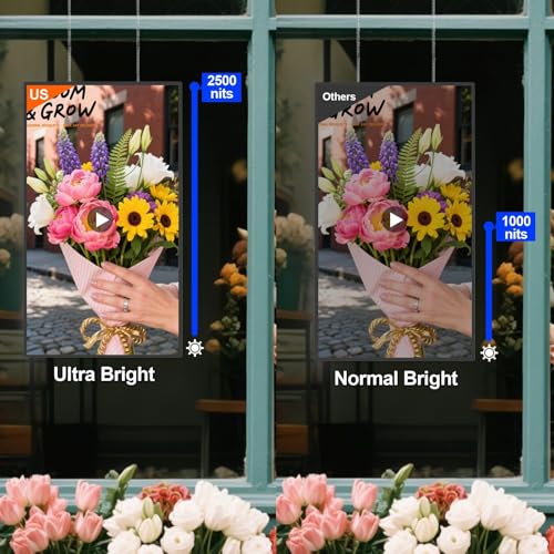 43inch Digital Signage, 2500nits High Brightness Advertising Display, Slim Fit Frameless LCD Monitor, CMS Remote Publishing, 24/7 Operation, Smart Split Screen Play, HDMI/USB/WiFi/Android 11 - size: 43"+2500nits