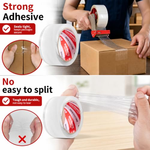 Heavy Duty Packing Tape 6 Rolls, Clear, 2.7 mil, 1.88" x 60Y | Total 360Y, Ultra Strong, Refill for Packaging and Shipping