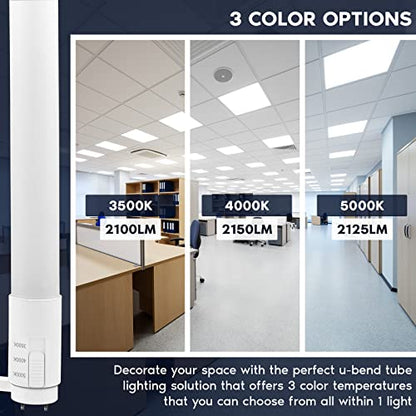 LUXRITE U Bend LED Tube Light, T8 T12, 17.5W (32W Equivalent), 3CCT, 2 Pack - color: 3cct (3500k/4000k/5000k), size: 2 Count (Pack of 1)