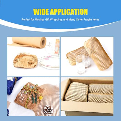 Honeycomb Packing Paper Roll 15" x 295 FT with Fragile Stickers– Biodegradable Cushioning Wrap for Moving, Shipping & Gift Wrapping – 100% Recyclable, FSC Certified Eco-Friendly Packaging - size: 15" x 295ft