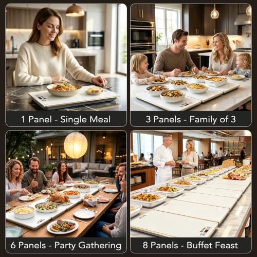 Electric Warming Tray for Buffet Party: 8 in 1 White Food Warmer Glass Top - color: 8-white
