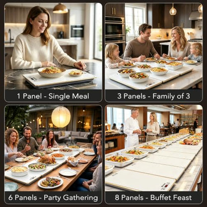 Electric Warming Tray for Buffet Party: 8 in 1 White Food Warmer Glass Top - color: 8-white