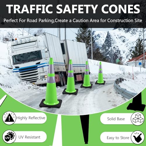 BESEA 6 Pack 28 Inch Green Traffic Cones with Wide Weighted Base - size: 28 inch