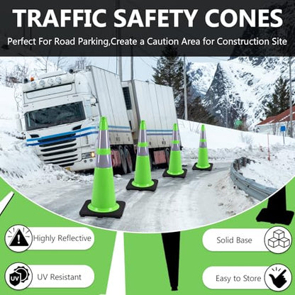BESEA 6 Pack 28 Inch Green Traffic Cones with Wide Weighted Base - size: 28 inch