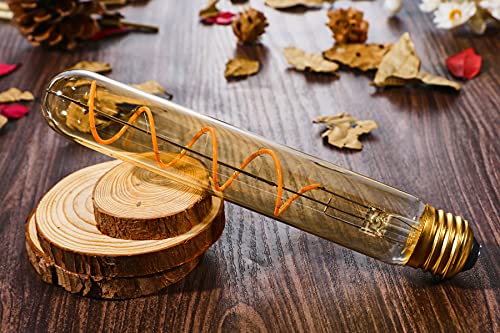 Leools Dimmable T10 LED Bulbs, Warm White 2200K Amber, 7.3inch Long Tubular Light Bulb, 40 Watt Vintage Edison LED Filament Bulb,400lm,E26 Base Led Tube Bulb,Amber Glass,Pack of 4 - style: 7.3in(185mm)