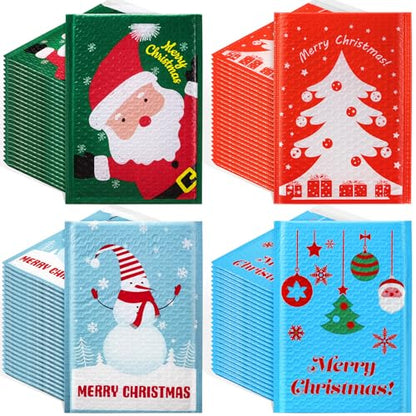 Watersay 7 x 10 Inch Poly Bubble Mailers - Large Padded Envelopes, Self Adhesive Holiday Shipping Bags - Assorted Christmas Bags for Business, School, Family & Gift (20 Pcs)